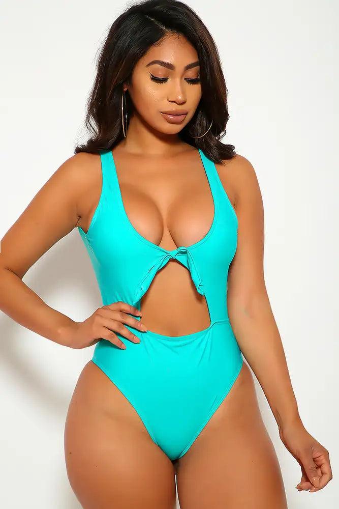 Aqua Cut Out Accent Padded One Piece Swimsuit - AMIClubwear