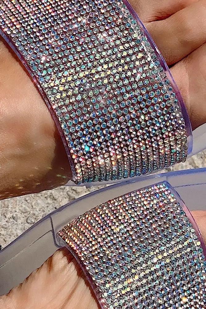 Aqua Rhinestone Accent Slip On Sandals - AMIClubwear