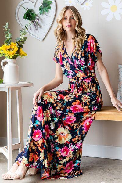 Heimish Full Size Floral Surplice Tie Waist Maxi Dress - AMIClubwear