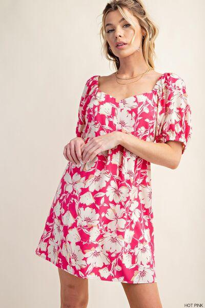 Kori America Floral Short Sleeve Mini Dress - AMIClubwear