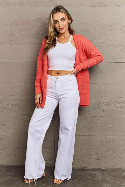 Zenana Bright & Cozy Full Size Waffle Knit Cardigan - AMIClubwear