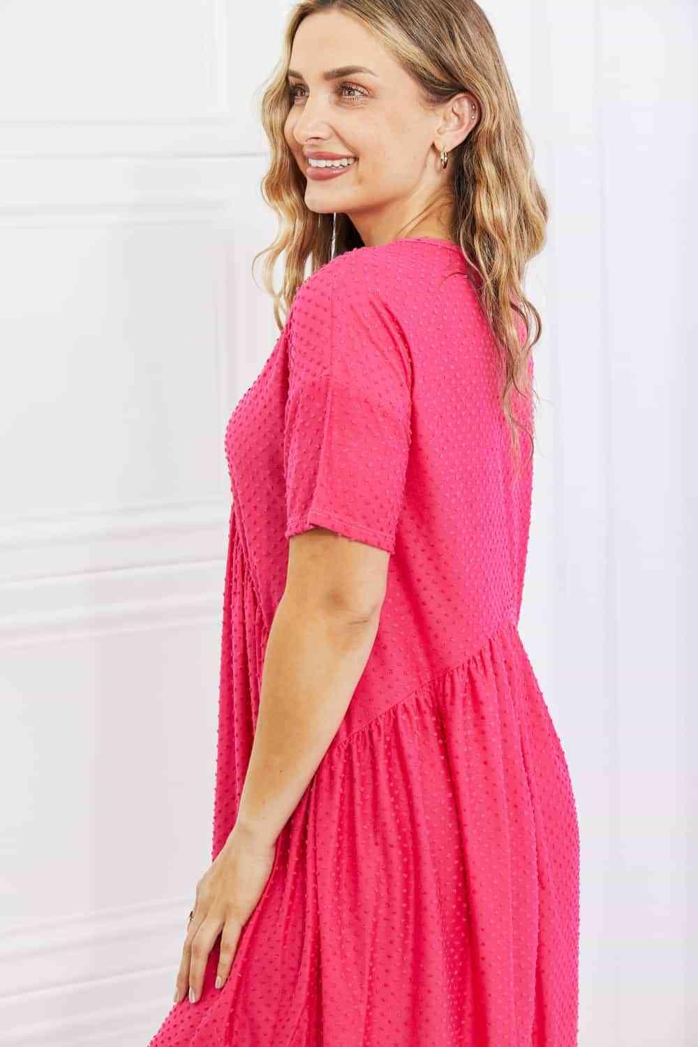 BOMBOM Another Day Swiss Dot Casual Dress in Fuchsia - AMIClubwear