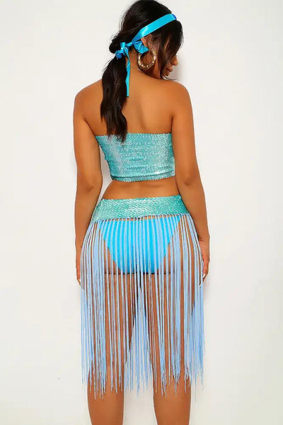 Baby Blue Sequin Two Piece Sexy Versatile Costume - AMIClubwear