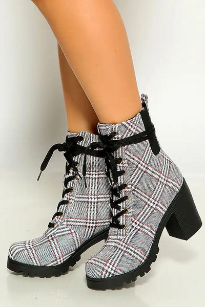 Back White Fabric Lace Up Round Toe Boots - AMIClubwear