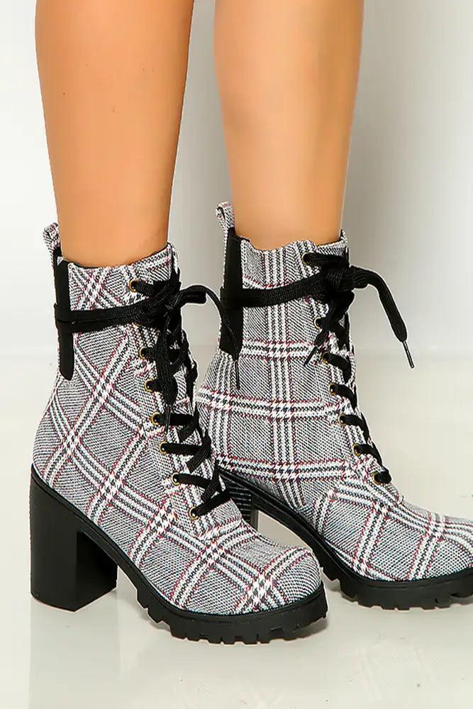 Back White Fabric Lace Up Round Toe Boots - AMIClubwear