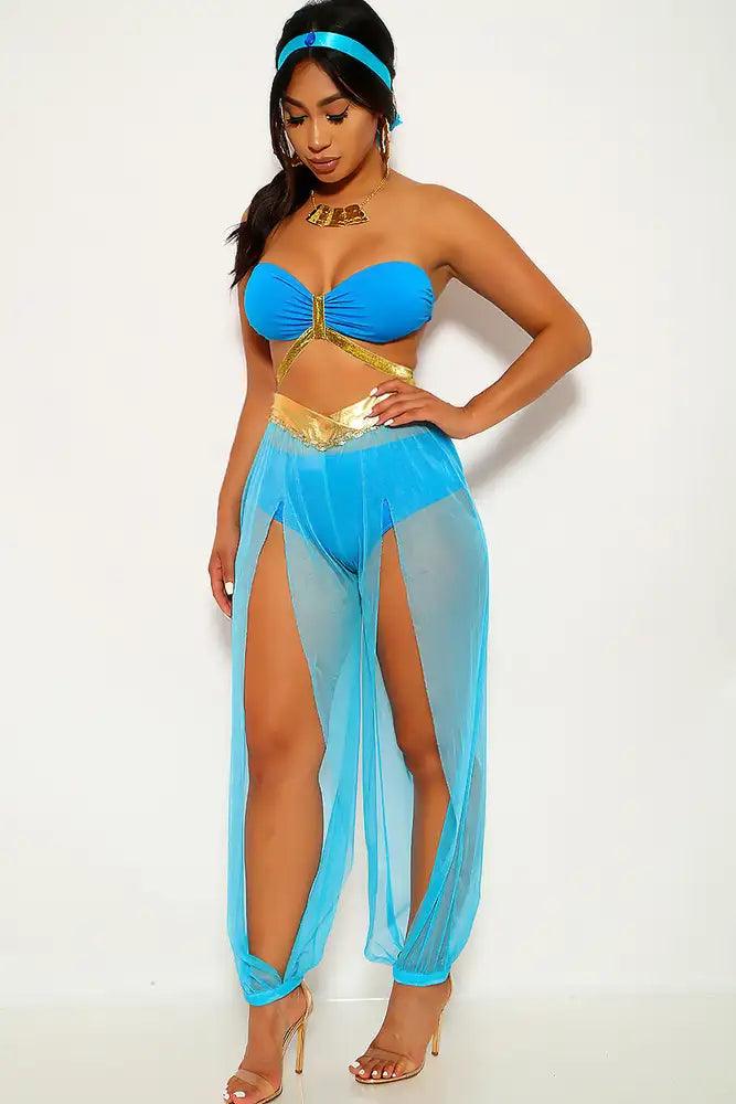 Bahama Blue Gold Cross Detail 3Pc Princess J Costume - AMIClubwear