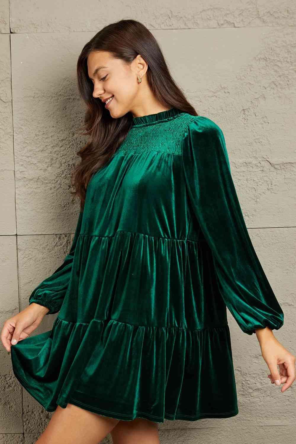 GeeGee Full Size Velvet Tiered Dress - AMIClubwear