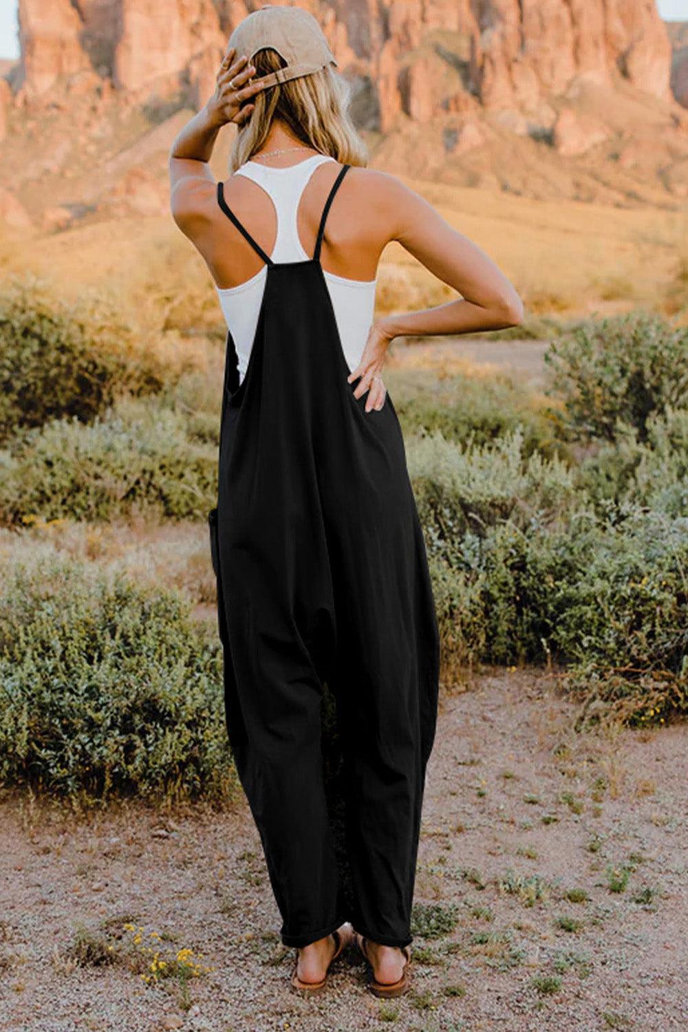 Double Take Full Size V-Neck Sleeveless Jumpsuit with Pockets - AMIClubwear