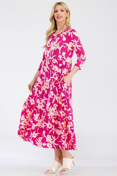 Celeste Full Size Floral Round Neck Ruffle Hem Dress - AMIClubwear