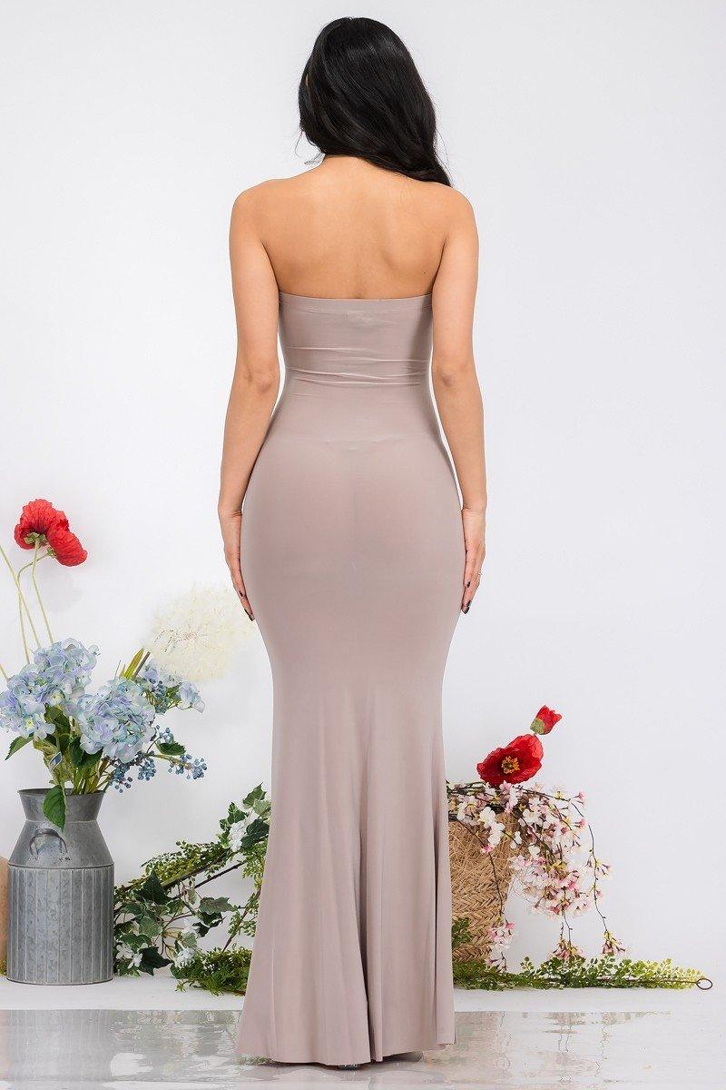 Beige Black Strapless Maxi Dress - AMIClubwear