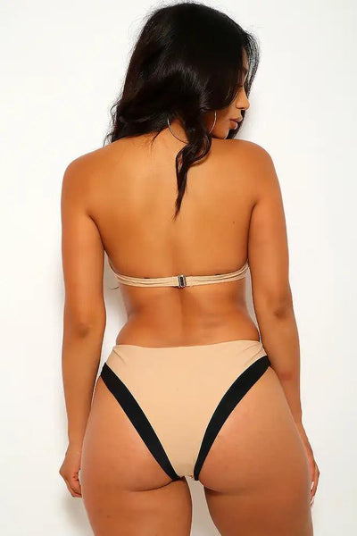 Beige Black Wire Two Piece Swimsuit - AMIClubwear