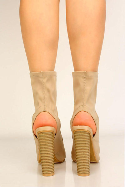 Beige Cut Out Peep Toe Lycra Knit Booties - AMIClubwear