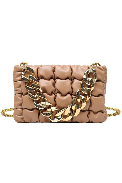 Beige Gold Quilted Chain Straps Handbag - AMIClubwear