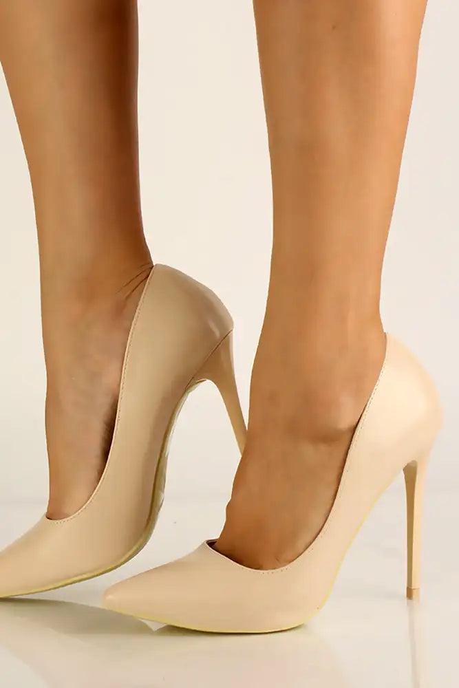 Beige Pointy Toe High Heel Pumps - AMIClubwear