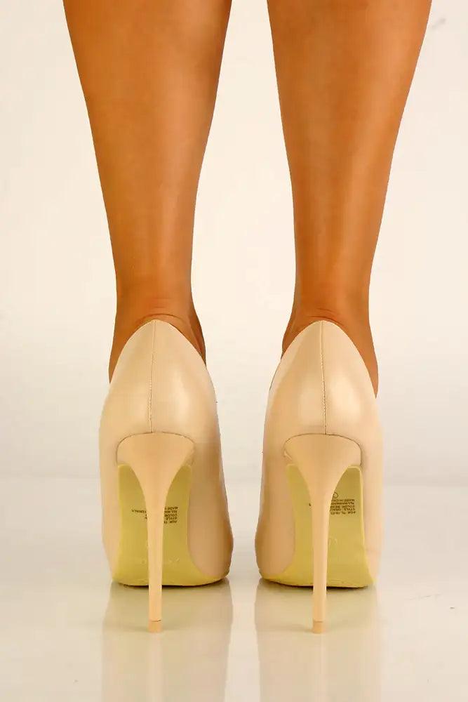 Beige Pointy Toe High Heel Pumps - AMIClubwear