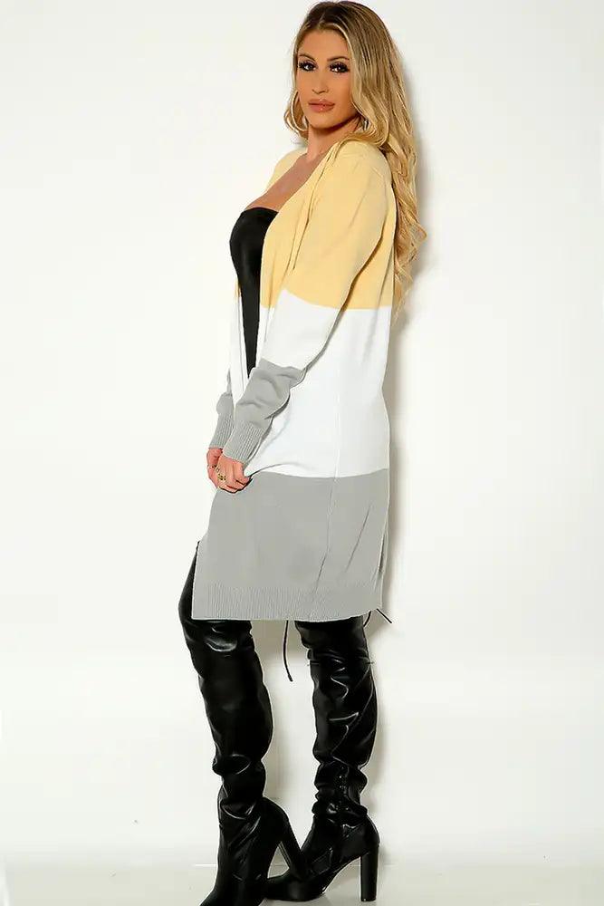 Beige Two Tone Long Sleeve Open Front Cardigan - AMIClubwear