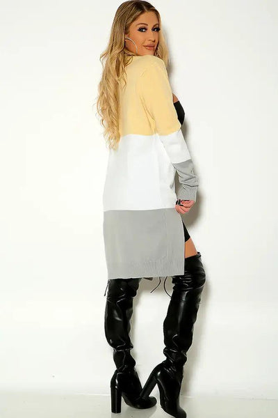 Beige Two Tone Long Sleeve Open Front Cardigan - AMIClubwear