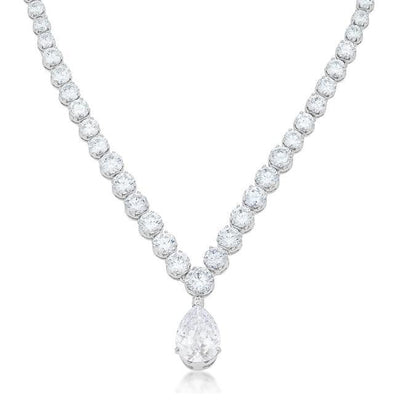 Bejeweled Cubic Zirconia Pear Drop Necklace - AMIClubwear