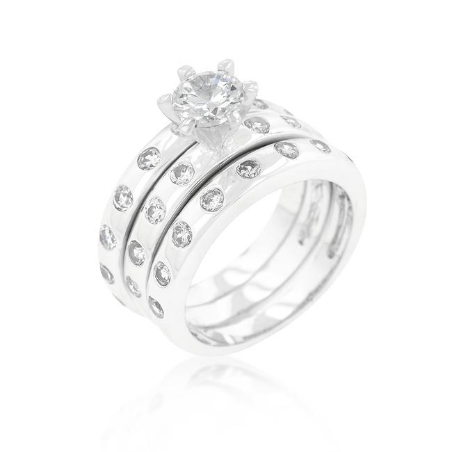 Bezel Set Engagement Ring Set - AMIClubwear