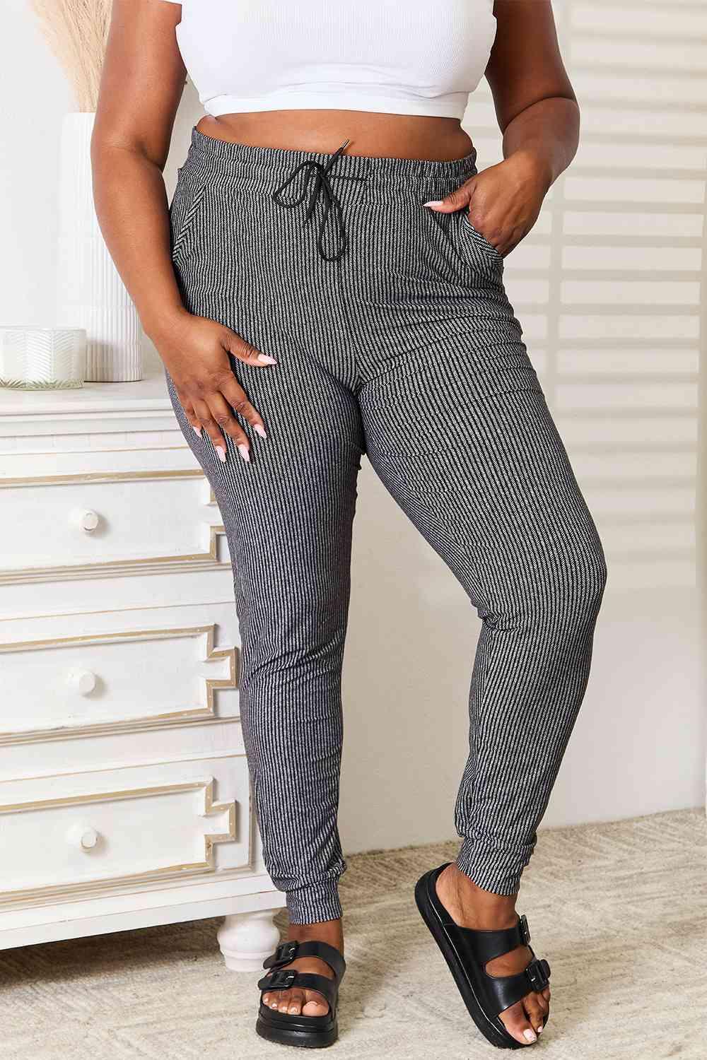 Leggings Depot Full Size Striped Printed Joggers - AMIClubwear