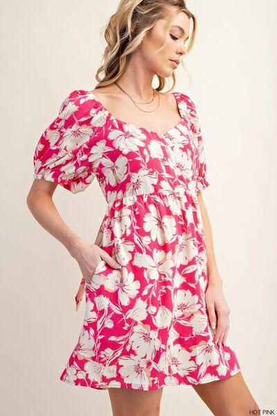 Kori America Floral Short Sleeve Mini Dress - AMIClubwear