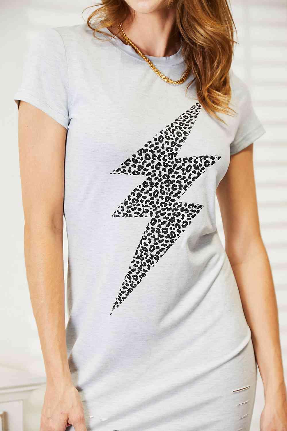 Double Take Leopard Lightning Graphic Tee Dress - AMIClubwear