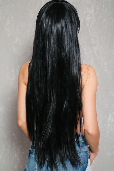 Black 33 Inch Side Bangs Straight Hair Costume Wig - AMIClubwear