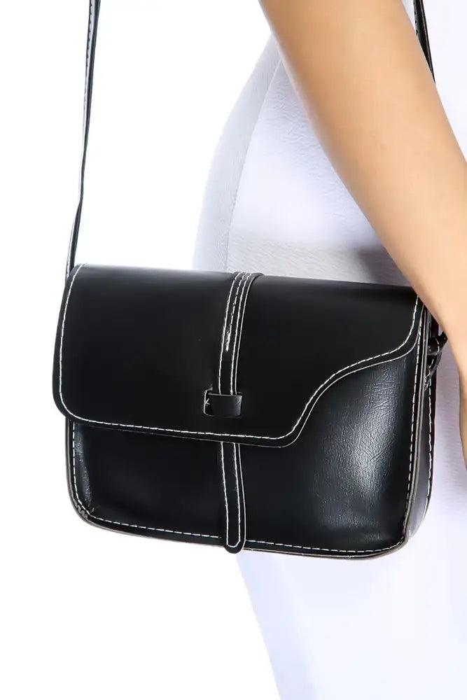 Black Adjustable Shoulder Strap Mini Faux Leather Handbag - AMIClubwear