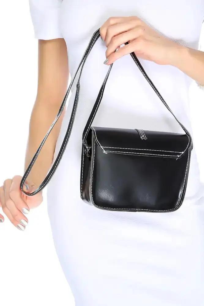 Black Adjustable Shoulder Strap Mini Faux Leather Handbag