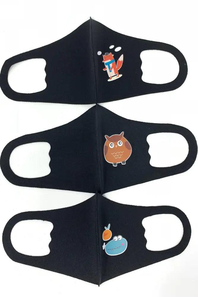 Black Animal Print 3 Piece Kids Face Masks - AMIClubwear
