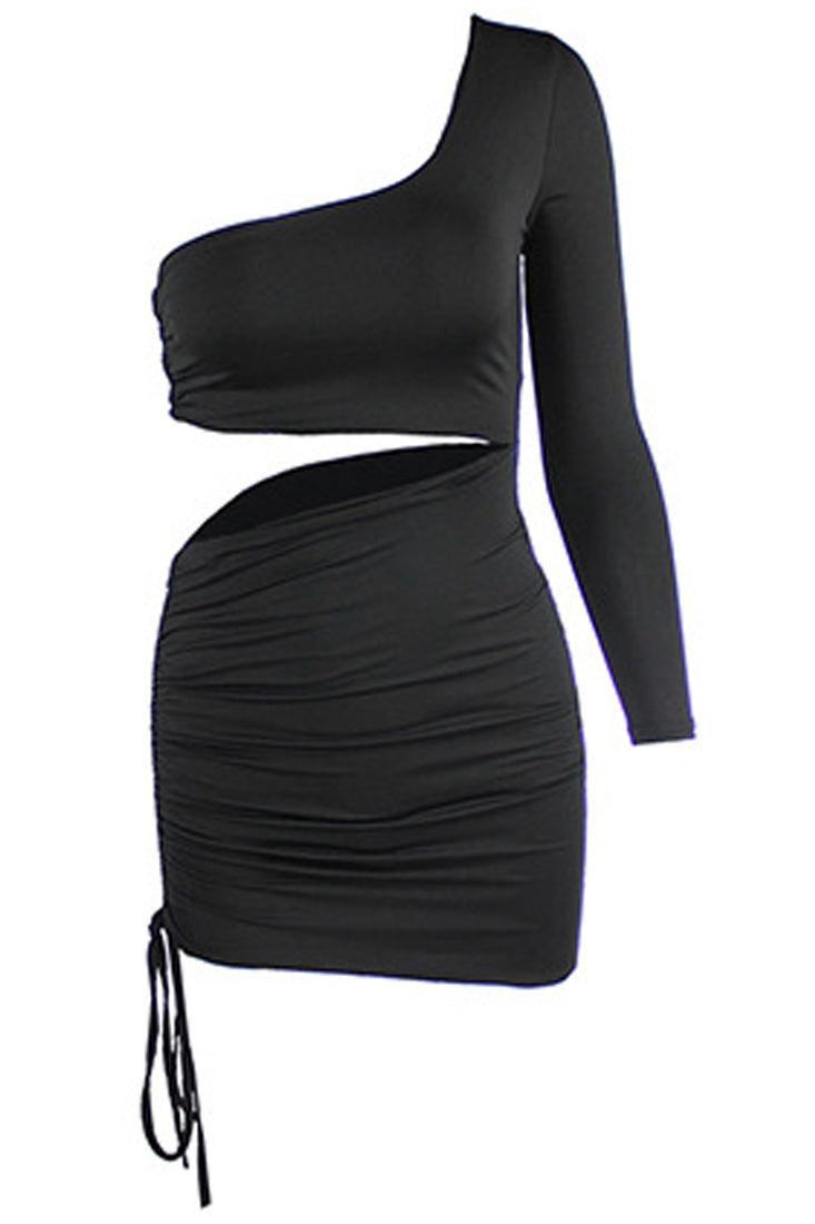 Black Asymmetrical Sleeve Cut Out Sexy Party Dress - AMIClubwear