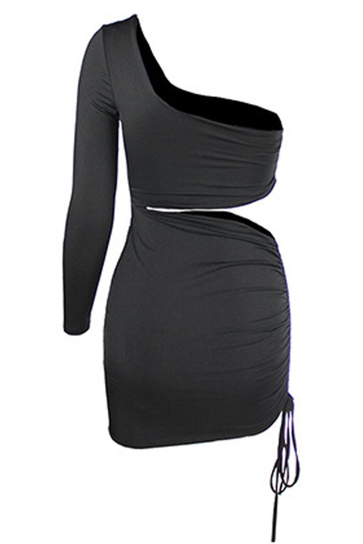 Black Asymmetrical Sleeve Cut Out Sexy Party Dress - AMIClubwear