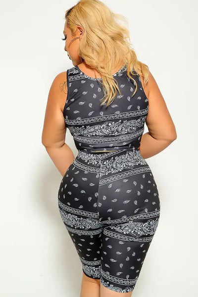 Black Bandana Print Plus Size Two Piece Outfit - AMIClubwear