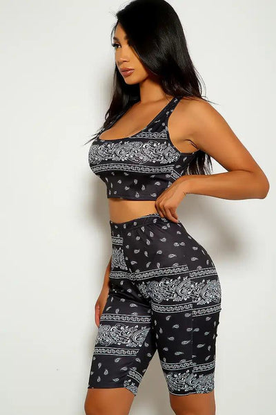 Black Bandana Print Two Piece Fitted Outfit - AMIClubwear