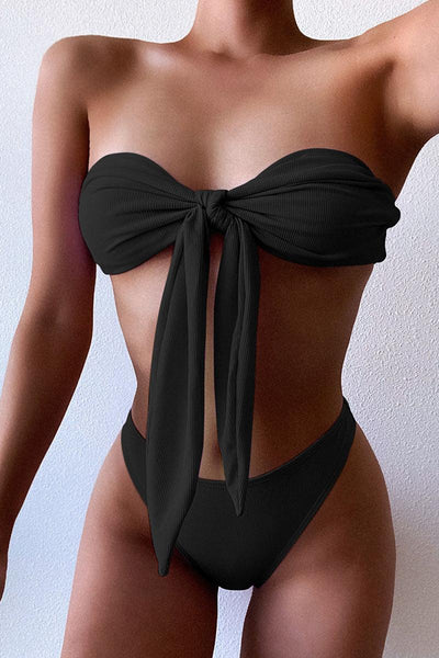 Black Bandeau Padded Two Piece Bikini - AMIClubwear