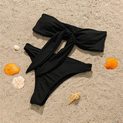 Black Bandeau Padded Two Piece Bikini - AMIClubwear