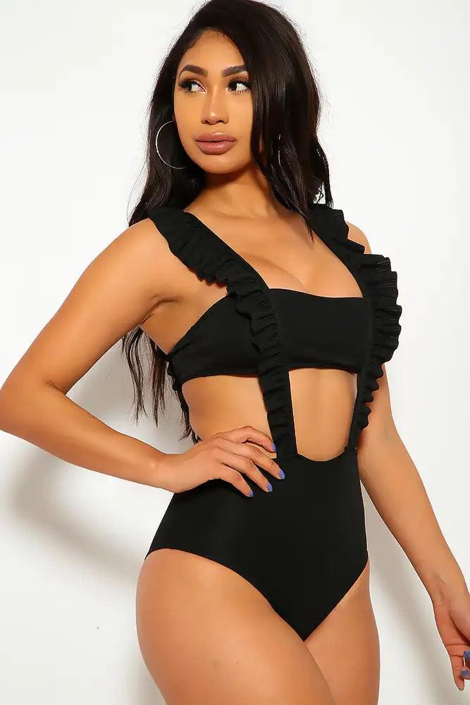 Black Bandeau Ruffled Two Piece Swimsuit - AMIClubwear