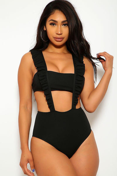 Black Bandeau Ruffled Two Piece Swimsuit - AMIClubwear