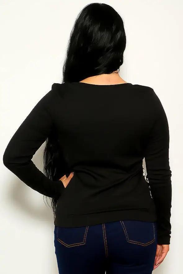 Black Beige Round Neckline Long Sleeve Sweater