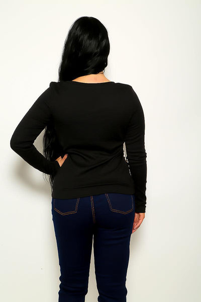 Black Beige Round Neckline Long Sleeve Sweater - AMIClubwear