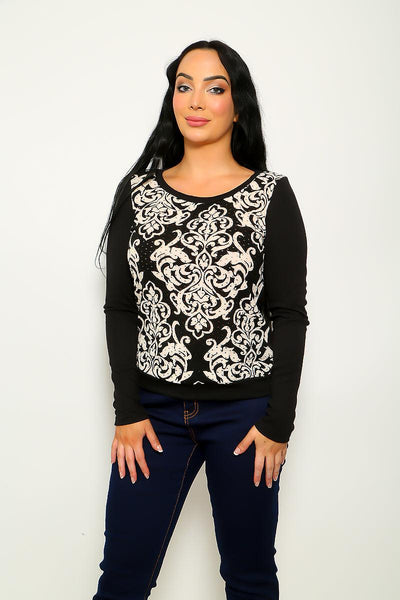 Black Beige Round Neckline Long Sleeve Sweater - AMIClubwear