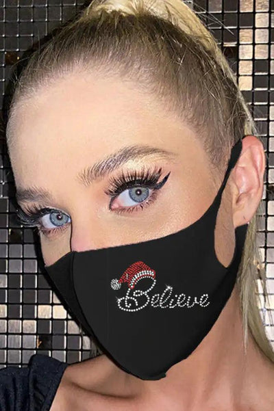 Black Believe Rhinestone Mask - AMIClubwear