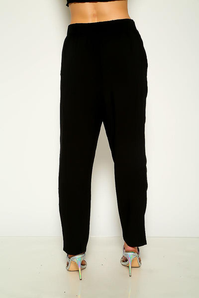 Black Belted Elastic Waist Casual Pants - AMIClubwear