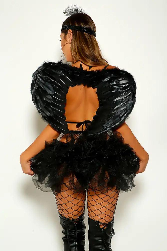 Black Black Sequins Angel Two Piece Costume - AMIClubwear