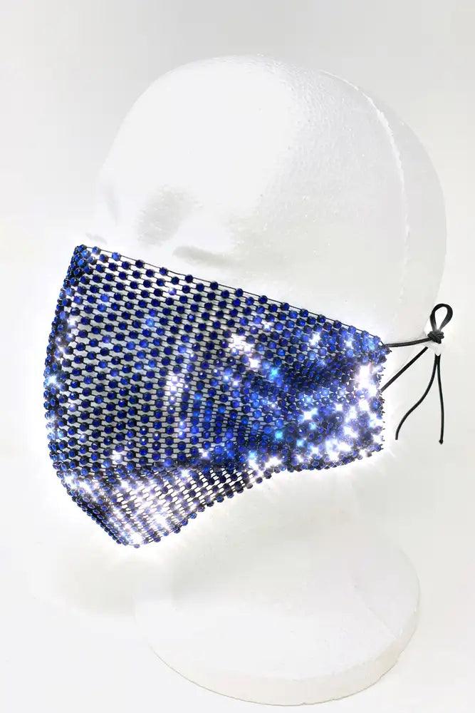 Black Blue Rhinestones Face Mask - AMIClubwear