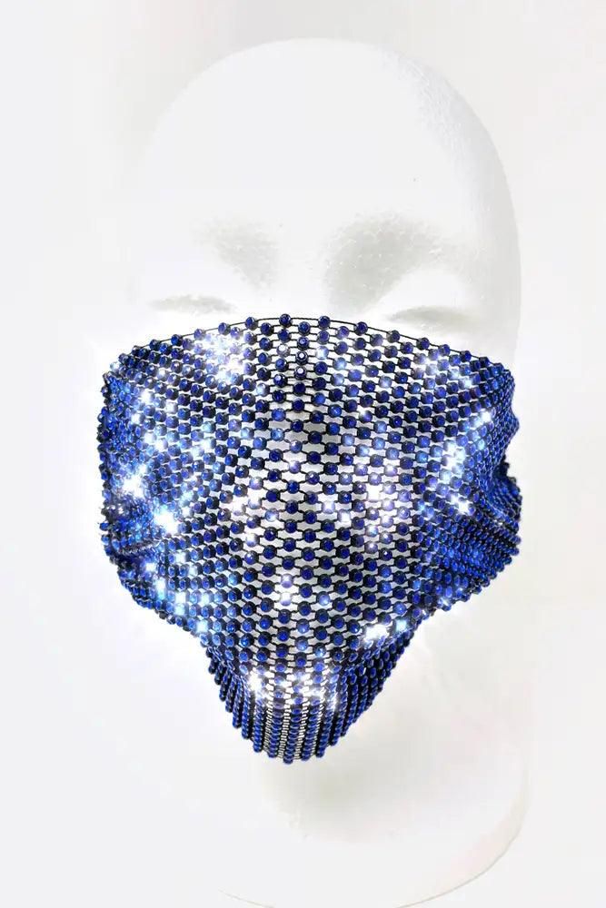 Black Blue Rhinestones Face Mask - AMIClubwear