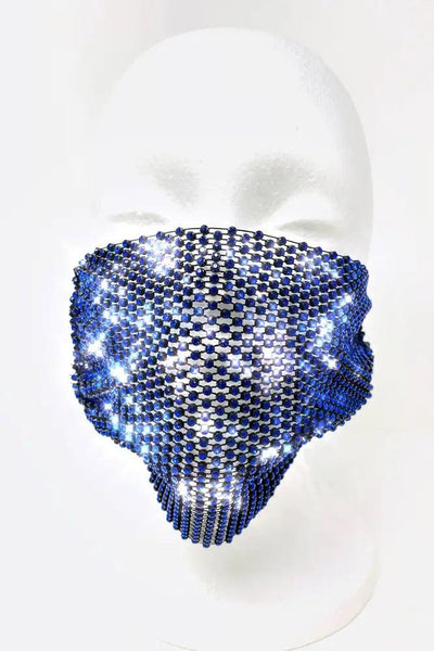 Black Blue Rhinestones Face Mask - AMIClubwear