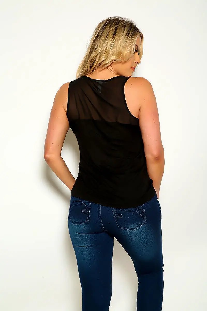 Black Bow Detail Sleeveless Tank Top