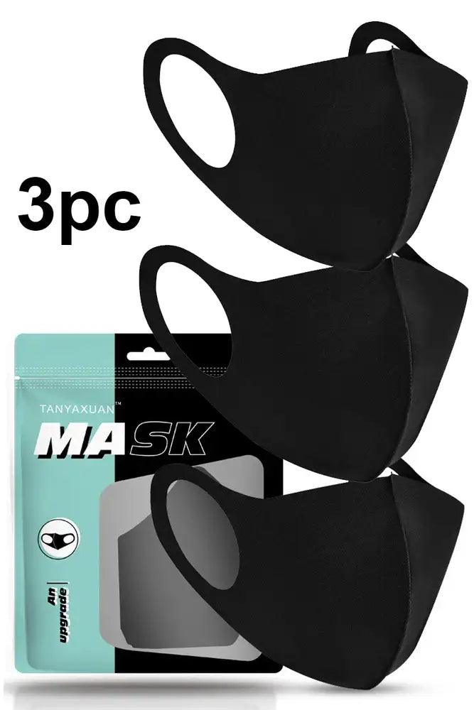 Black Breathable Reusable Washable 3 Piece Face Mask - AMIClubwear