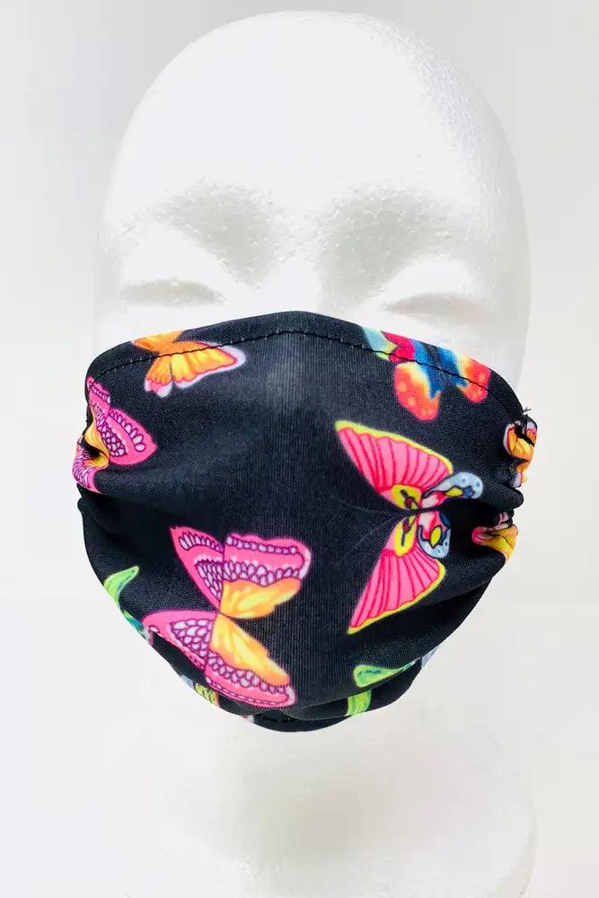 Black Butterfly Print Reusable Face Mask - AMIClubwear